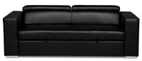  Sofa-lit Drake de 87 po en tissu d’apparence cuir avec lit rétractable, appuie-têtes relevables et capitonnage à boutons - noir