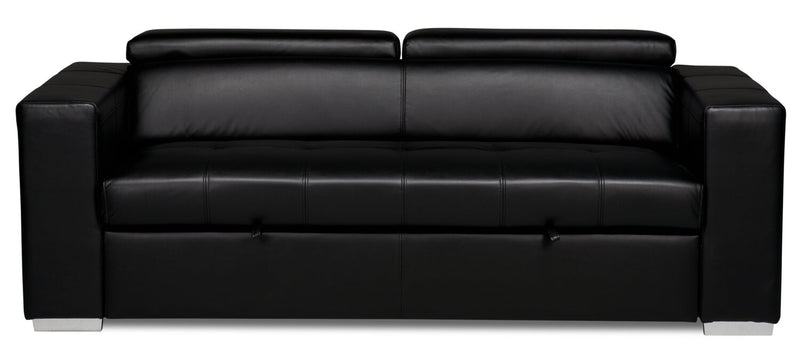 Sofa-lit Drake de 87 po en tissu d’apparence cuir avec lit rétractable, appuie-têtes relevables et capitonnage à boutons - noir
