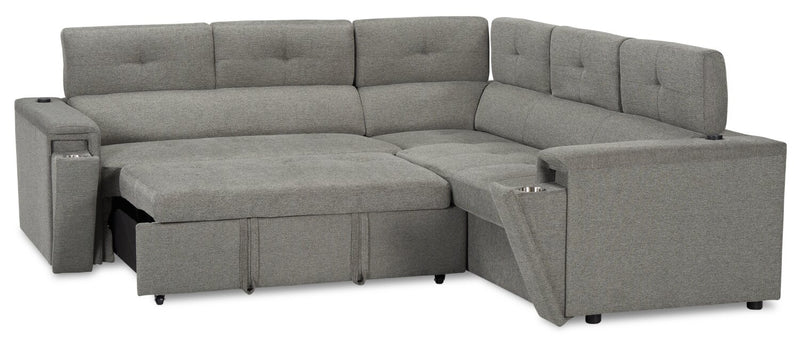 Sofa-lit sectionnel de gauche Savvy 2 pièces en tissu d’apparence lin avec appuie-têtes réglables - gris