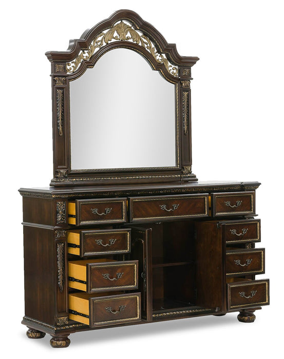 Commode Wynn de 67,8 po (L) x 40,5 po (H) à 9 tiroirs avec armoire de rangement pour la chambre à coucher - brun cerisier