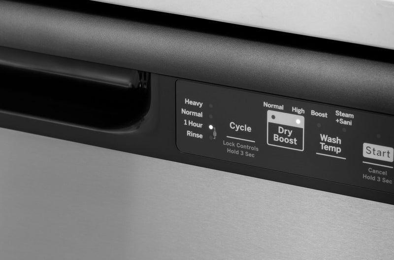 Lave-vaisselle encastré GE de 24 po et de 59 dBA avec commandes à l’avant et broyeur d’aliments solides PiranhaMC - blanc - GDF510PGRWW