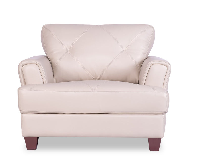 Meuble Vita de Château d’Ax de 44 po en cuir 100 % véritable avec coutures à motif de diamant et pattes en bois - blanc fumée