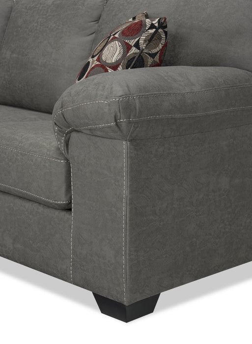 Sofa sectionnel de gauche Morty 2 pièces fabriqué au Canada en tissu d’apparence cuir avec coussins décoratifs - gris