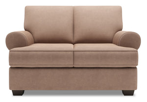 Causeuse personnalisable Roll de Sofa Lab de 64 po fabriquée au Canada en tissu d’apparence lin avec accoudoirs enroulés - brun Pax Wicker