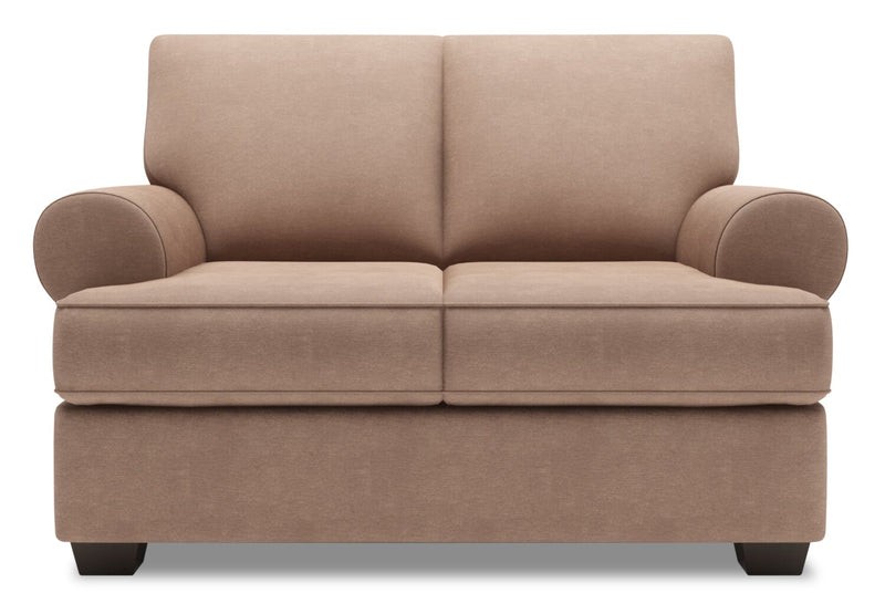 Causeuse personnalisable Roll de Sofa Lab de 64 po fabriquée au Canada en tissu d’apparence lin avec accoudoirs enroulés - brun Pax Wicker
