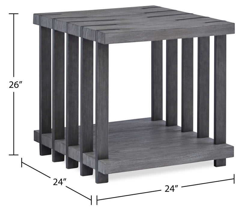 Table de bout moderne Eldridge de 24 po avec tablette - gris vieilli avec métal et bois