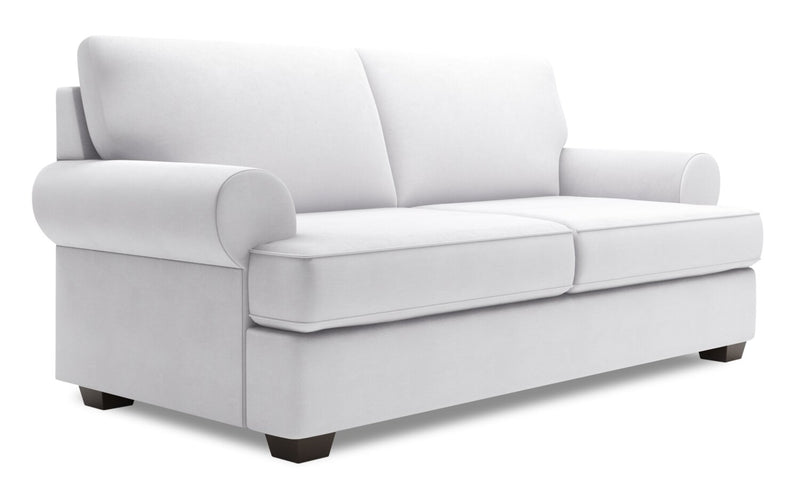 Sofa personnalisable Roll de Sofa Lab de 76 po de format condo fabriqué au Canada en tissu d’apparence lin avec accoudoirs enroulés - blanc Pax Ice
