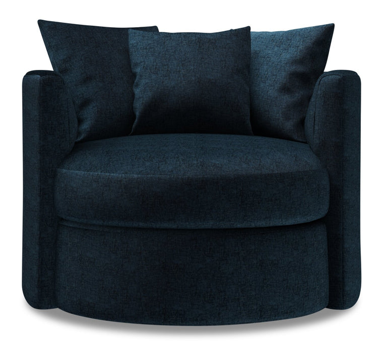 Fauteuil d’appoint pivotant Nest de Sofa Lab personnalisable de 41 po fabriqué au Canada en tissu de chenille - bleu Luxury Indigo