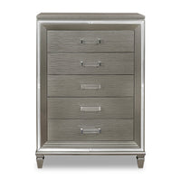 Commode verticale somptueuse Max de 38 po (L) x 54,3 po (H) à 5 tiroirs pour la chambre à coucher - argentée