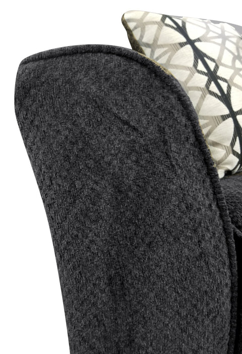 Fauteuil Febe de 49 po fabriqué au Canada en tissu de chenille avec accoudoirs évasés et pattes en bois - gris anthracite