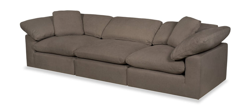 Sofa modulaire Eclipse de 124 po en tissu d’apparence lin avec coussins réversibles en duvet et plumes - brun ardoise