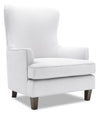 Fauteuil d’appoint à oreilles Sofa Lab personnalisable de 32 po fabriqué au Canada en tissu d’apparence lin - blanc Pax Ice 