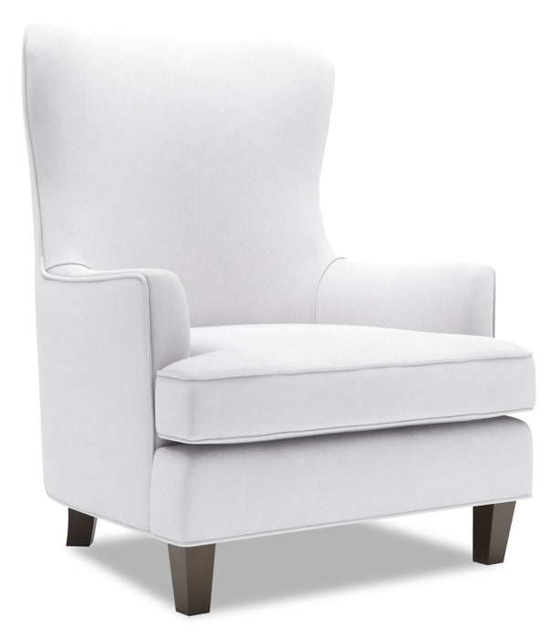 Fauteuil d’appoint à oreilles Sofa Lab personnalisable de 32 po fabriqué au Canada en tissu d’apparence lin - blanc Pax Ice 