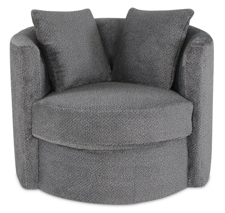 Fauteuil d’appoint pivotant Cuddler Petite de 36 po fabriqué au Canada en tissu de chenille - gris Teddy Nightfall
