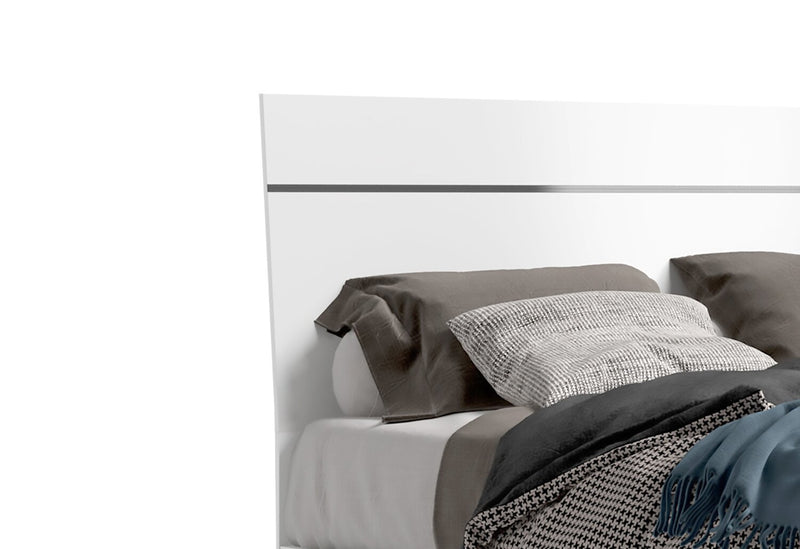 Ensemble de chambre à coucher Gino 6 pièces avec lit à panneaux, commode, miroir et table de nuit - fabriqué en Italie, moderne, blanc - format très grand lit