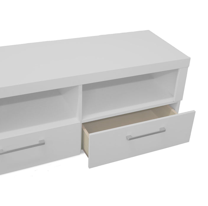 Meuble pour téléviseur moderne Rio de 80 po avec rangement et système de gestion des câbles pour téléviseurs jusqu’à 90 po - blanc