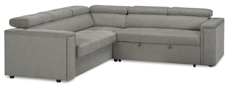 Sofa-lit sectionnel de droite Savvy 2 pièces en tissu d’apparence lin avec appuie-têtes réglables - gris