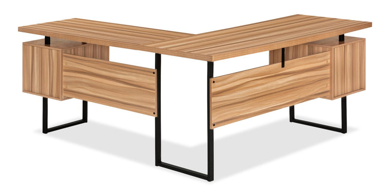 Bureau en coin en forme de L réversible Marnie de 71 po à 3 tiroirs - brun clair