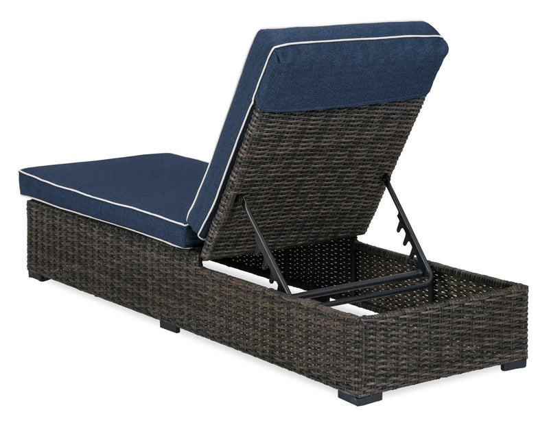 Chaise longue Hilo pour la terrasse à l’extérieur avec dossier réglable - résistante aux rayons UV et aux intempéries - bleue et brune