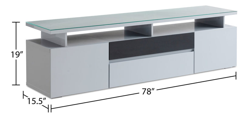 Meuble pour téléviseur moderne Adam de 78 po avec rangement et système de gestion des câbles pour téléviseurs jusqu’à 85 po - gris