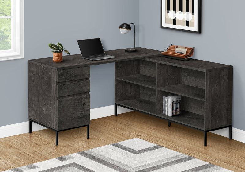 Bureau en forme de L Sean de 60 po à 3 tiroirs et 4 compartiments - gris