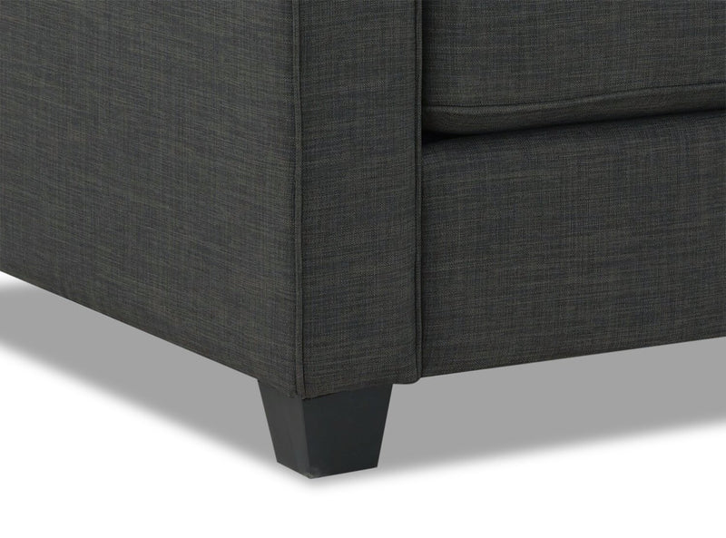 Fauteuil Sawyer de 35 po fabriqué au Canada en tissu d’apparence lin avec coussins réversibles et accoudoirs rectilignes - gris anthracite