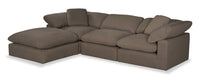 Sofa sectionnel modulaire Eclipse 4 pièces en tissu d’apparence lin avec pouf et coussins réversibles en duvet et plumes - gris ardoise