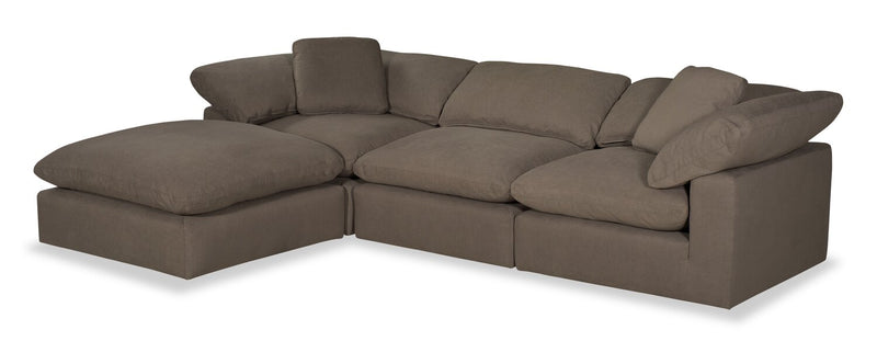 Sofa sectionnel modulaire Eclipse 4 pièces en tissu d’apparence lin avec pouf et coussins réversibles en duvet et plumes - gris ardoise