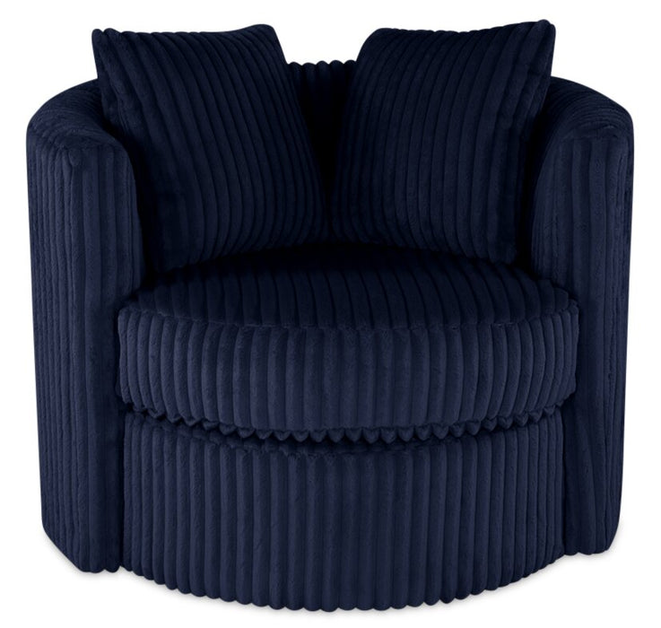 Fauteuil d’appoint pivotant Cuddler Petite de 36 po fabriqué au Canada en tissu de chenille - bleu Groove Midnight