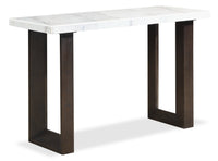 Table de salon moderne Silvia de 48 po - imitation de marbre blanc et gris avec pattes en bois brun
