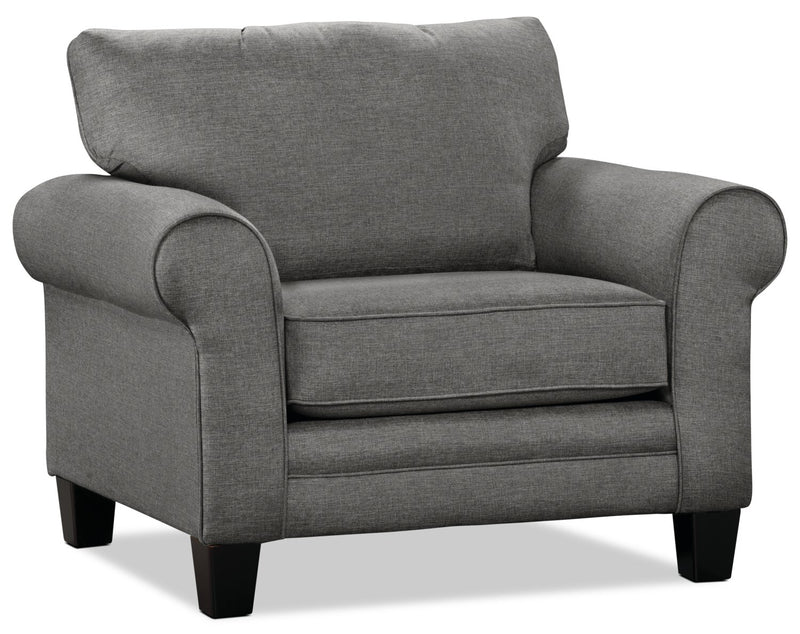 Fauteuil Tula de 42 po fabriqué au Canada en tissu avec accoudoirs enroulés - gris acier