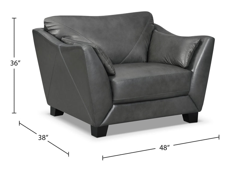 Fauteuil Lusso de Château d’Ax de 92 po en cuir véritable à 100 % avec pattes en bois - gris anthracite