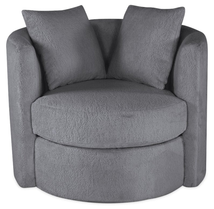 Fauteuil d’appoint pivotant Cuddler Petite de 36 po fabriqué au Canada en tissu de chenille - gris Plush Thunder