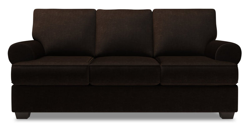 Sofa-lit personnalisable Roll de Sofa Lab de 86 po fabriqué au Canada en tissu de chenille avec accoudoirs enroulés - brun Luxury Chocolate