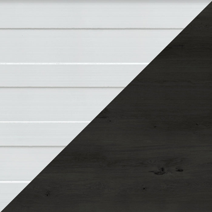 Ensemble de chambre à coucher Zoey 6 pièces avec lit, commode, miroir et table de nuit, deux teintes, blanc et brun - format très grand lit