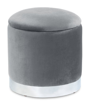Pouf de rangement Phebe de 16,5 po avec base à bordures argentée - gris