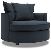 Fauteuil d’appoint enveloppant Sofa Lab de 48 po fabriqué au Canada en tissu d’apparence lin - bleu Luna Sailor
