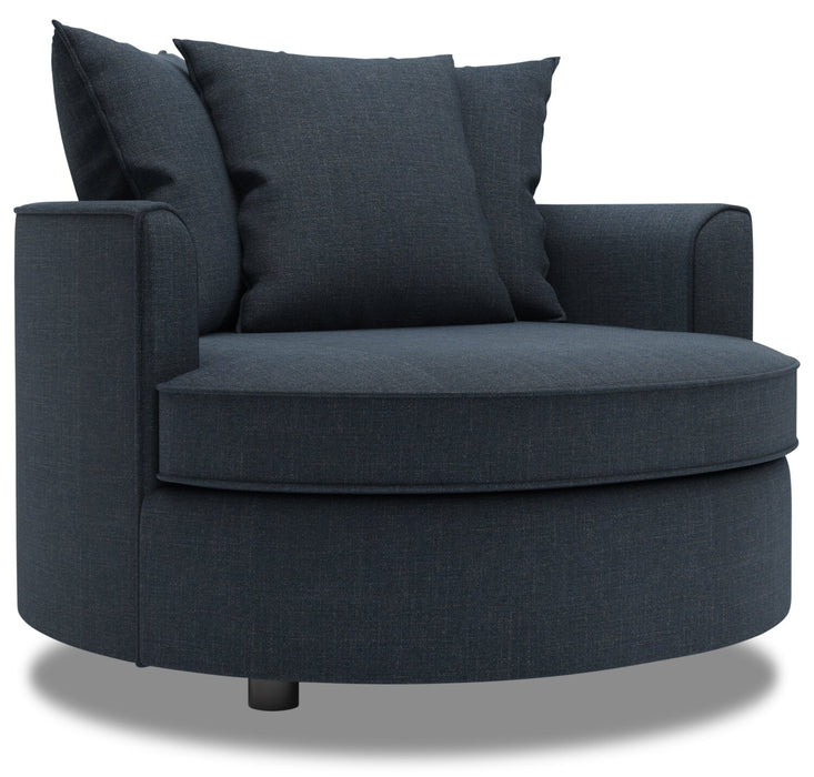 Fauteuil d’appoint enveloppant Sofa Lab personnalisable de 48 po fabriqué au Canada en tissu d’apparence lin - bleu Luna Sailor