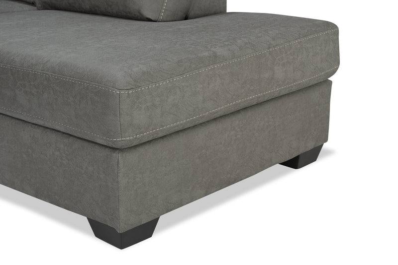 Sofa sectionnel de droite Morty 2 pièces fabriqué au Canada en tissu d’apparence cuir avec coussins décoratifs - gris