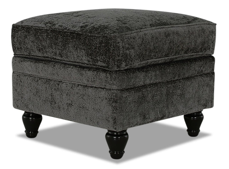 Pouf Bellmont de 26 po fabriqué au Canada en tissu de chenille avec pattes en bois - gris anthracite