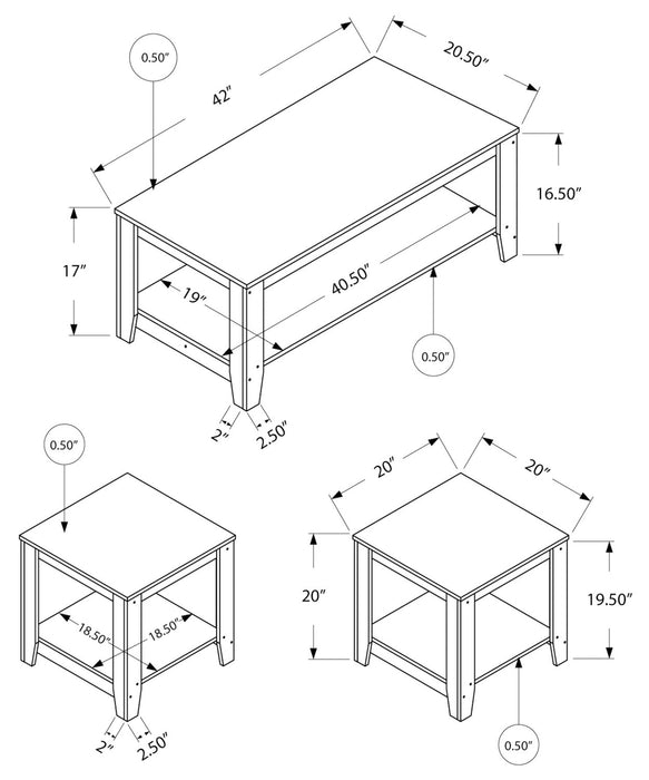 Ensemble 3 tables traditionnelles Lincoln de 42 po (table à café et 2 tables de bout) avec tablette - gris 