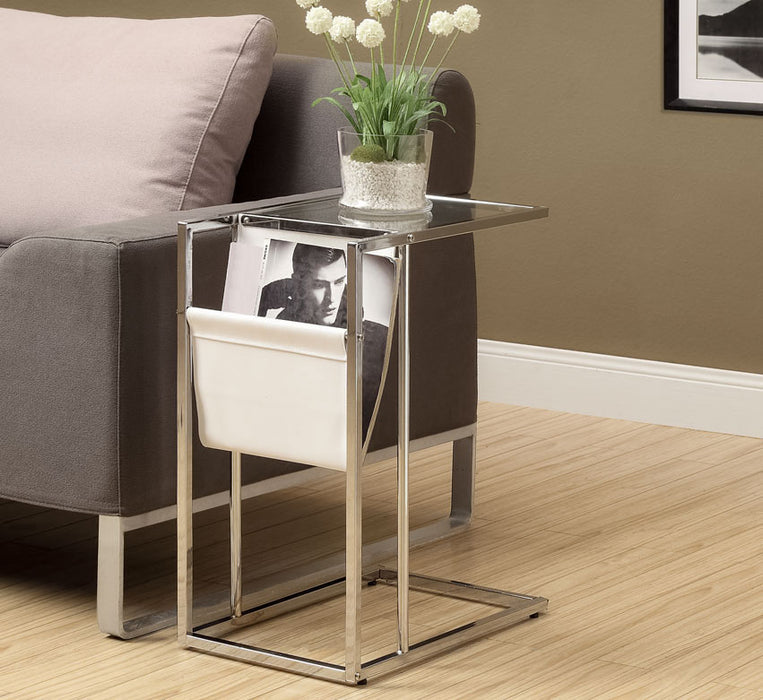 Table d'appoint Durham de 19 po en forme de C avec dessus en verre - chrome