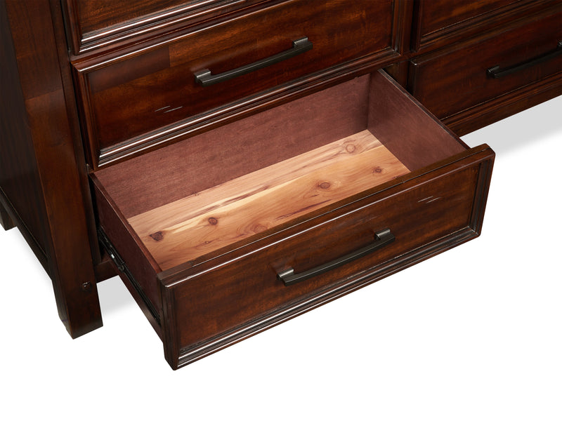 Commode Sonoma de 62 po (L) x 42 po (H) à 9 tiroirs pour la chambre à coucher - brun manguier