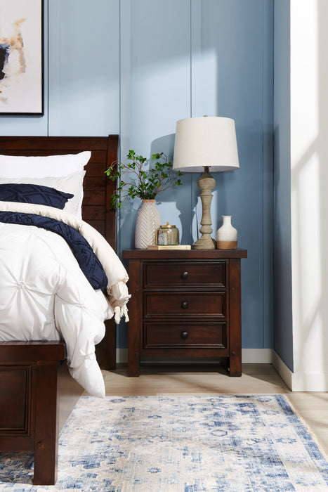 Ensemble de chambre à coucher Sonoma 5 pièces avec lit de rangement, commode et miroir, brun manguier - format très grand lit