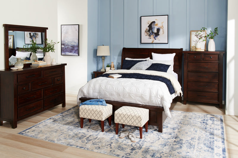 Lit à panneau Sonoma avec tête de lit et cadre, brun manguier - format très grand lit