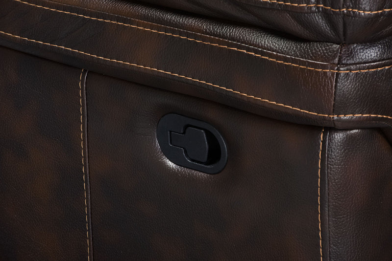 Sofa sectionnel inclinable Leo 5 pièces de style cinéma maison en tissu d’apparence cuir avec consoles de rangement et porte-gobelets - brun noyer