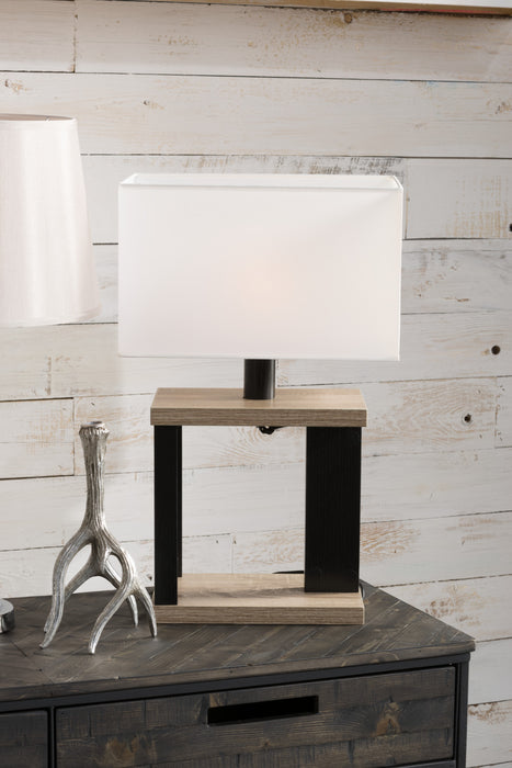 Lampe de table taupe foncé avec abat-jour blanc