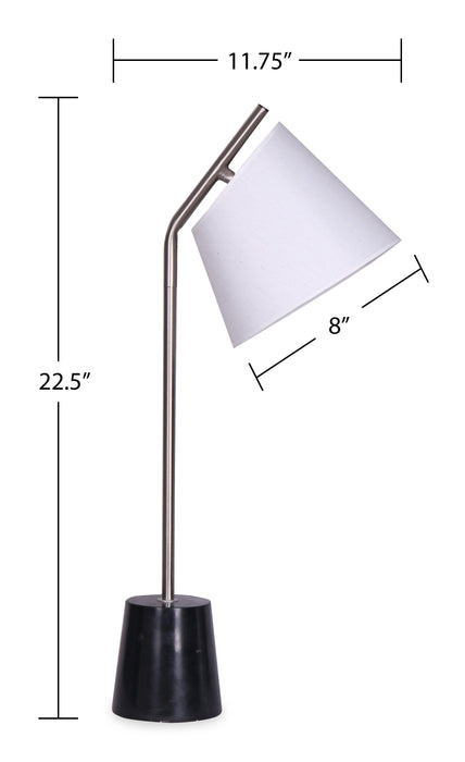 Ensemble 3 lampes Storm acier brossé avec base en marbre noir, 2 lampes de table et 1 lampe à pied