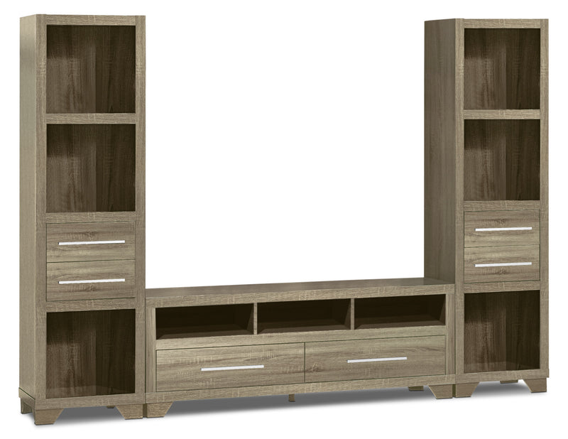 Meuble audio-vidéo Glendale 3 pièces de 99 po avec rangement et système de gestion des câbles pour téléviseurs jusqu’à 65 po - gris