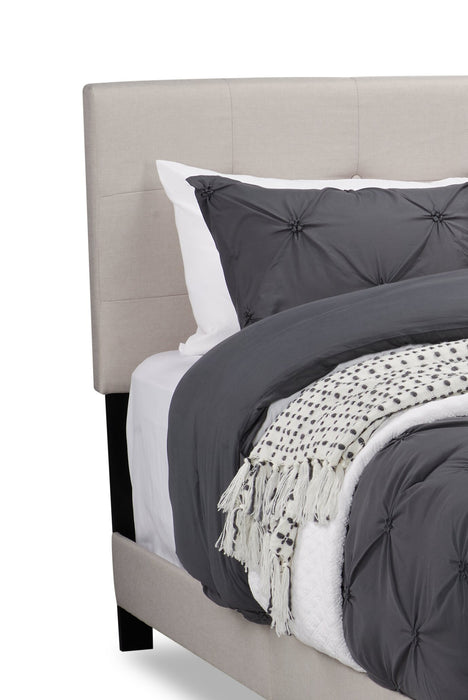 Lit rembourré Tara en tissu d’apparence lin beige avec capitonnage à boutons - format grand lit